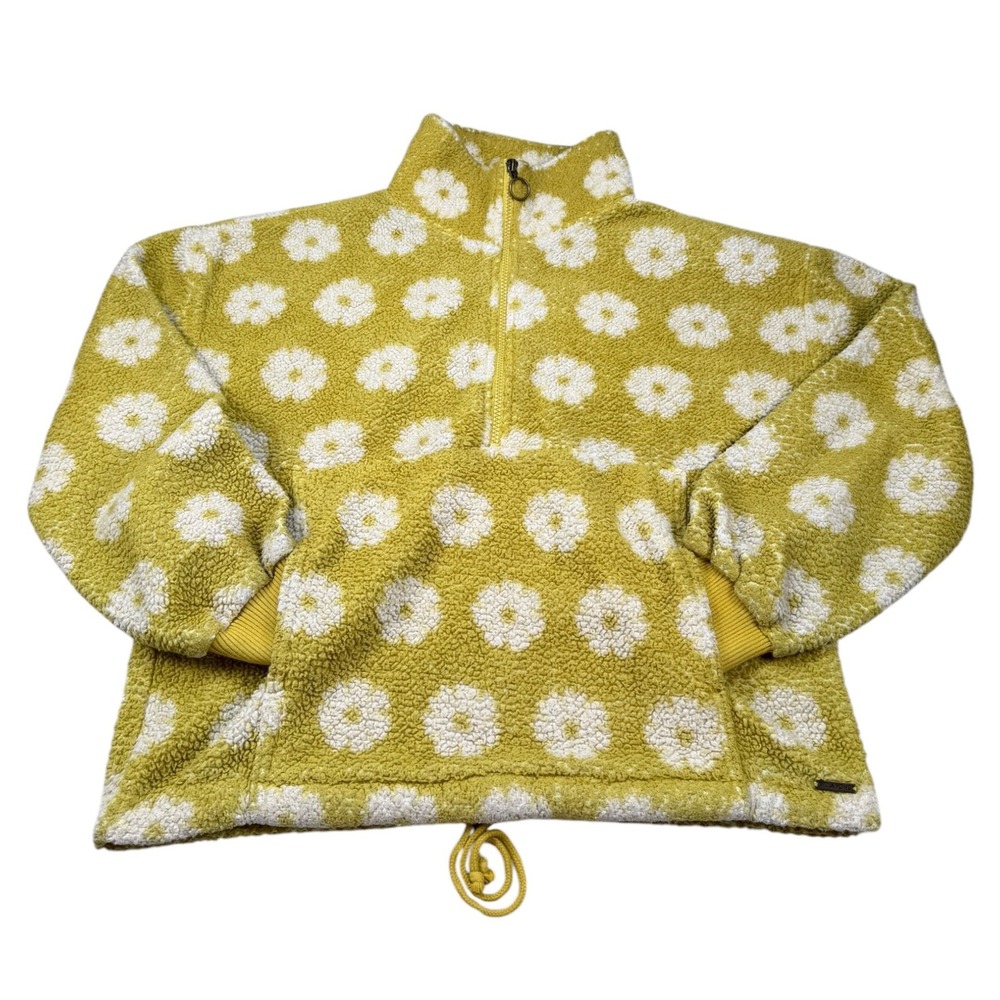 Billabong Time Off Daisy Fleece Pullover Womens S Yellow Floral Half Zip Sherpa